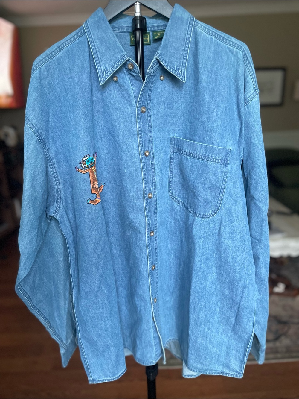 Cross Country Western Men's XL Light Blue Denim Shirt with Pearl Snaps